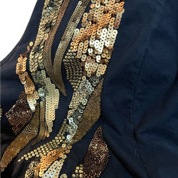 Denim 24/7 Black & Gold Beaded Sequin Fancy Top - Picture 3 of 4